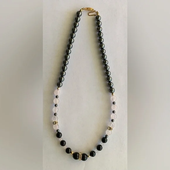New vintage hematite rose quartz polished pearls beads necklace - Picture 2 of 11